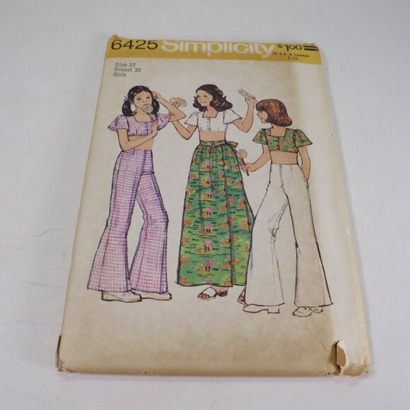 Simplicity 6425 Sewing Pattern UNCUT Bellbottoms, Wrap Skirt, small top "Chubbie - Picture 2 of 8